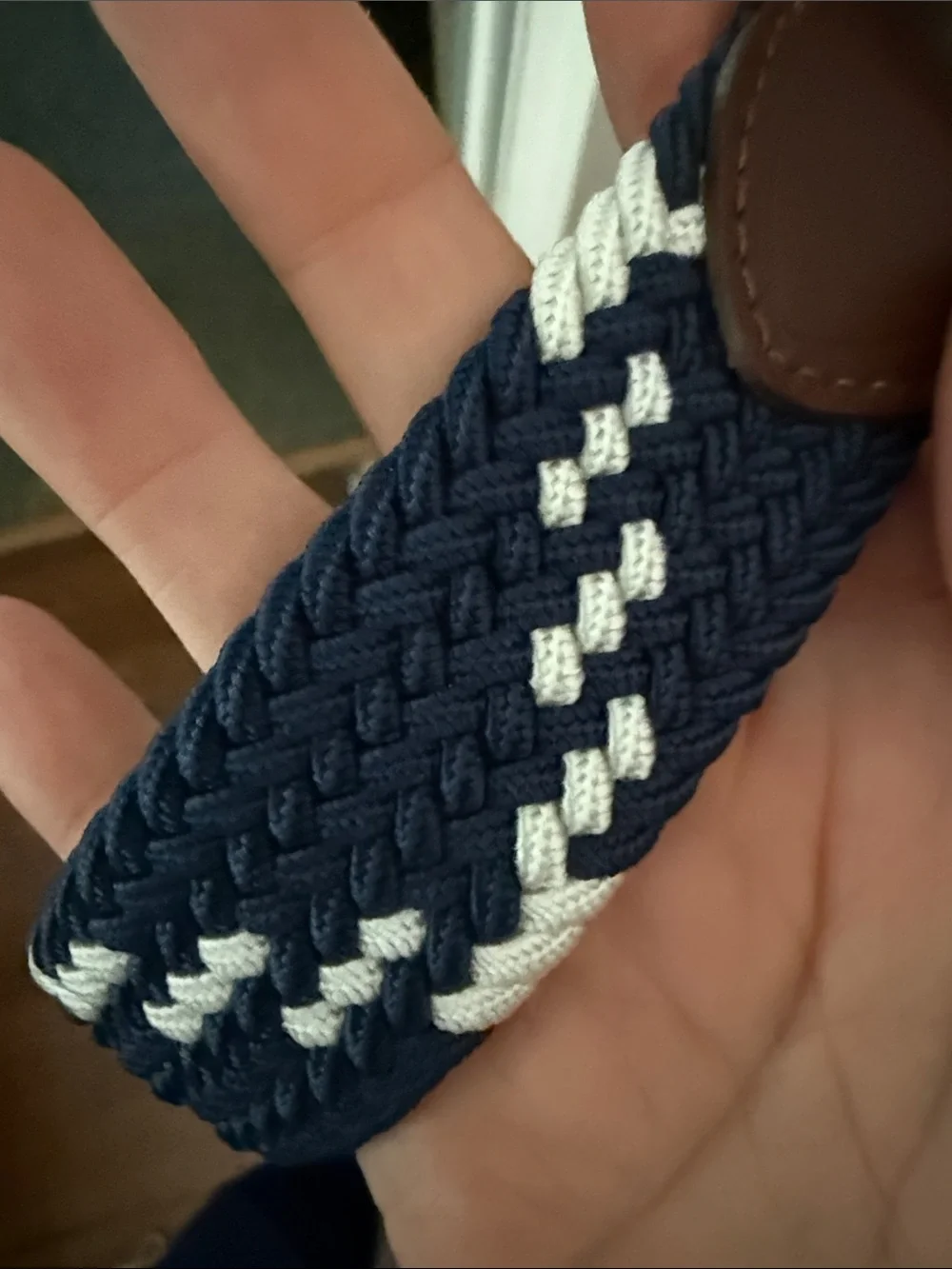 Southern Tide Navy and White Braided Woven Belt with Brown Trim